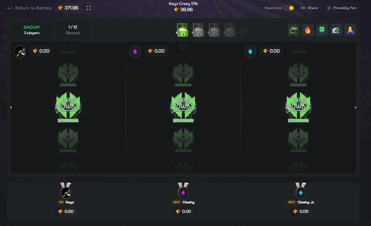 Clash.gg Case Battles 2026 — Group battle with Provably Fair system and 371 coin pot