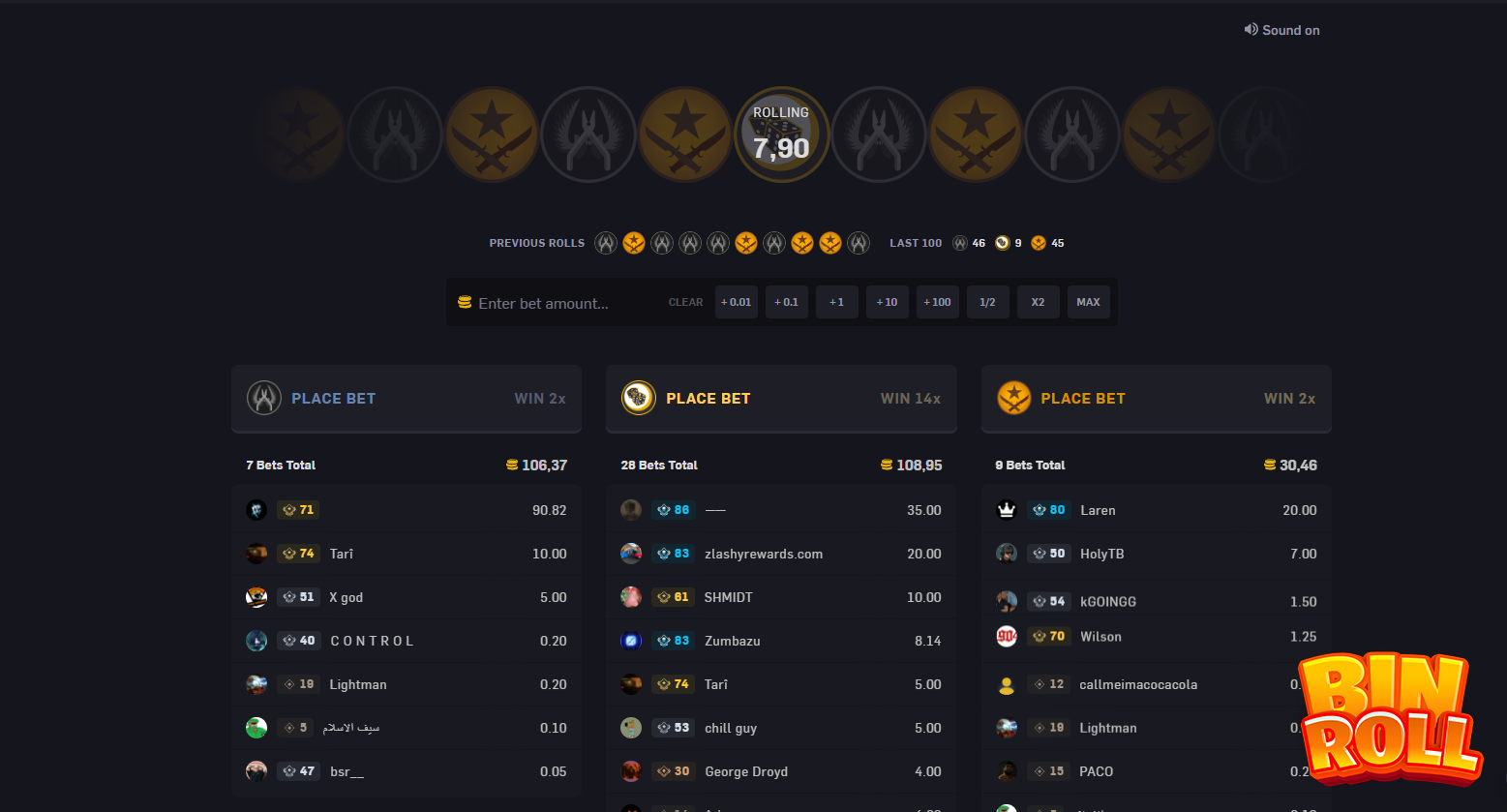 CSGOEmpire roulette interface showing red, black and green bet options